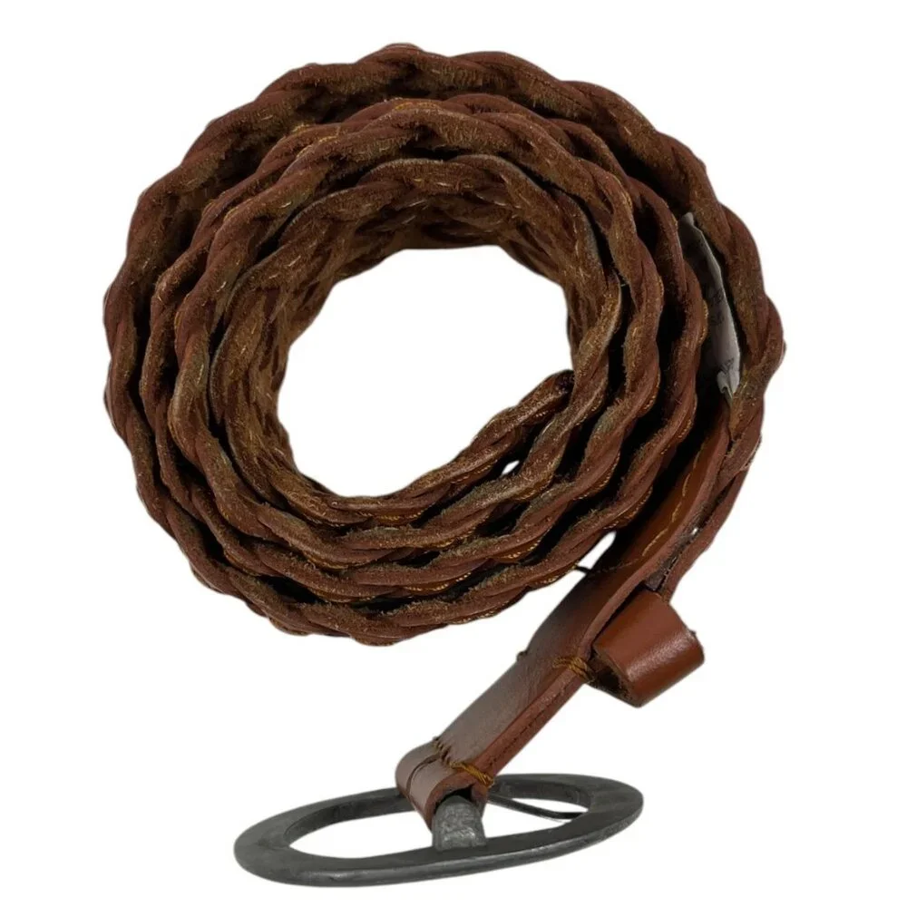VTG Aeropostale Braided Leather Brown Belt Silvertone Buckle Logo Size Medium